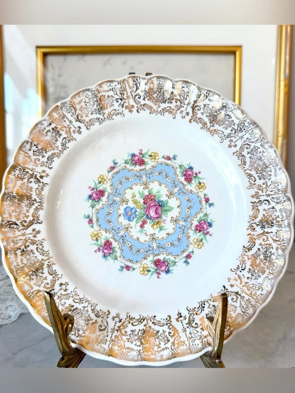 Vintage Floral Gold-Trim Limoges Plate & Goldcastle Teacup